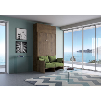 Mod. Kentaro French 140 mit Sofa - 140 Kentaro Klappdoppelbett mit Sofa und weißer Esche, grünem Wandschrank