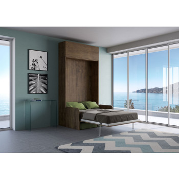 Mod. Kentaro French 140 mit Sofa - 140 Kentaro Klappdoppelbett mit Sofa und weißer Esche, grünem Wandschrank