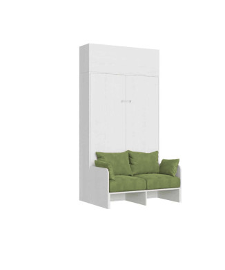 Mod. Kentaro French 140 mit Sofa - 140 Kentaro Klappdoppelbett mit Sofa und weißer Esche, grünem Wandschrank
