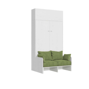 Mod. Kentaro French 140 mit Sofa - 140 Kentaro Klappdoppelbett mit Sofa und weißer Esche, grünem Wandschrank