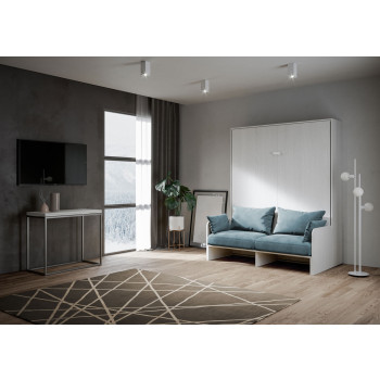 Mod. Kentaro Doppelbett 160 mit Sofa - Kentaro 160 Klappdoppelbett mit Sofa in Esche weiß, hellblau