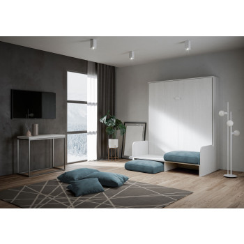 Mod. Kentaro Doppelbett 160 mit Sofa - Kentaro 160 Klappdoppelbett mit Sofa in Esche weiß, hellblau