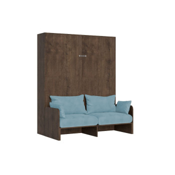 Mod. Kentaro Doppelbett 160 mit Sofa - Kentaro 160 Klappdoppelbett mit Sofa in Esche weiß, hellblau