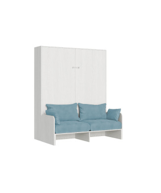 Mod. Kentaro Doppelbett 160 mit Sofa - Kentaro 160 Klappdoppelbett mit Sofa in Esche weiß, hellblau