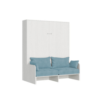 Mod. Kentaro Doppelbett 160 mit Sofa - Kentaro 160 Klappdoppelbett mit Sofa in Esche weiß, hellblau