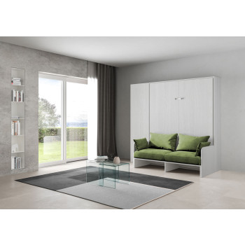 Mod. Kentaro Doppelbett 160 mit Sofa - Kentaro 160 Klappdoppelbett mit Sofa und Säule in Esche weiß, grün