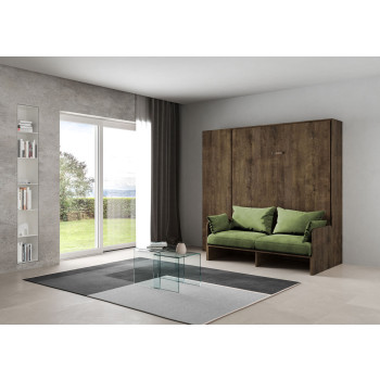 Mod. Kentaro Doppelbett 160 mit Sofa - Kentaro 160 Klappdoppelbett mit Sofa und Säule in Esche weiß, grün