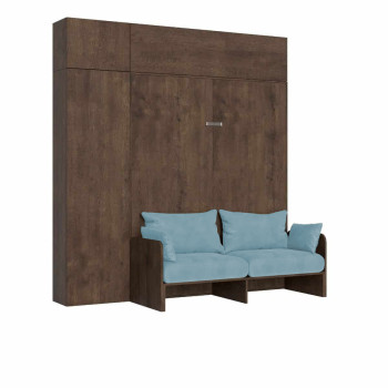 Kentaro Doppelbett 160 mit Sofa - Kentaro 160 Klappdoppelbett mit Sofa und weißer Esche, hellblaue Möbel