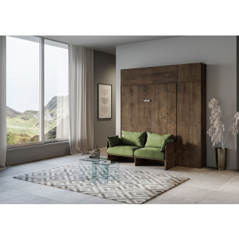 Mod. Kentaro Doppelbett 160 mit Sofa - Kentaro 160 Klappdoppelbett mit Sofa und weißer Esche, grüne Möbel