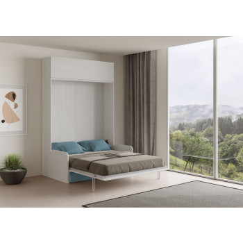 Mod. Kentaro Doppelbett 160 mit Sofa - Kentaro 160 Klappdoppelbett mit Sofa und Wandeinheit in Weiß, Esche und Hellblau
