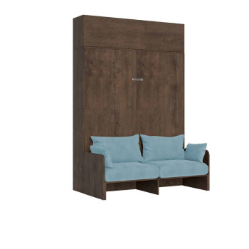 Mod. Kentaro Doppelbett 160 mit Sofa - Kentaro 160 Klappdoppelbett mit Sofa und Wandeinheit in Weiß, Esche und Hellblau