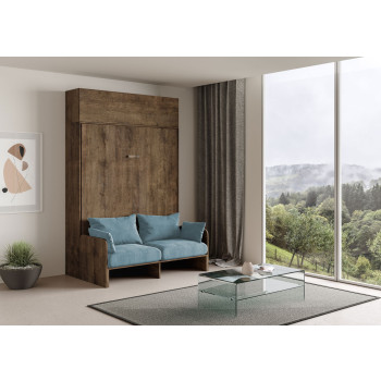 Mod. Kentaro Doppelbett 160 mit Sofa - Kentaro 160 Klappdoppelbett mit Sofa und Wandeinheit in Weiß, Esche und Hellblau