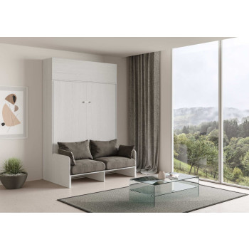 Mod. Kentaro Doppelbett 160 mit Sofa - Kentaro 160 Klappbett mit Sofa und Wandelement in Esche weiß, grau