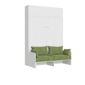 Mod. Kentaro Doppelbett 160 mit Sofa - Kentaro 160 Klappbett mit Sofa und Wandelement in Esche weiß, grün