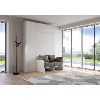 Mod. Kentaro Französisches Sofa - 140 cm vertikales Klappbett für Doppelbett Kentaro Sofa mit Säule und Oberschränken Esche weiß