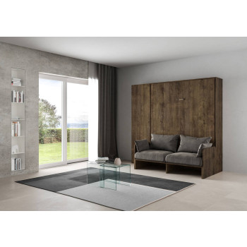 Mod. Kentaro Doppelsofa - 160 cm vertikales Klappdoppelbett Kentaro Sofa mit Säule Esche weiß