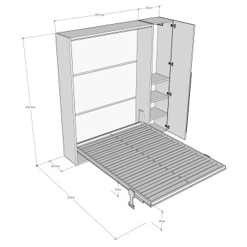 Mod. Versia French 140 mit 1-türigem Kleiderschrank links-rechts - Französisches Klappbett 140 Versia mit 1-türigem Kleiderschrank rechts Ton