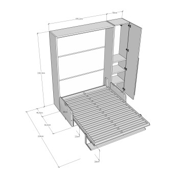 Mod. Versia French 140 mit Sofa und Kleiderschrank mit 1 Tür links-rechts - Französisches Klappdoppelbett 140 Versia mit Sofa und Kleiderschrank mit 1 Tür links Ton
