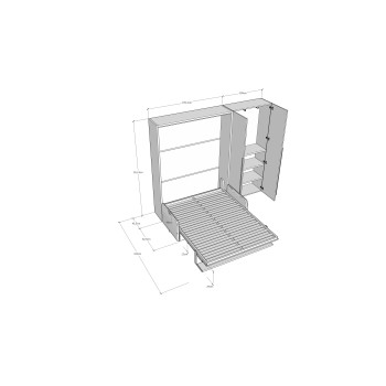 Mod. Versia French 140 mit Sofa und 2-türigem Kleiderschrank links-rechts - Französisches Klappdoppelbett 140 Versia mit Sofa und 2-türigem Kleiderschrank rechts Ton