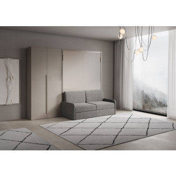 Mod. Versia French 140 mit Sofa und 2-türigem Kleiderschrank links-rechts - Französisches Klappdoppelbett 140 Versia mit Sofa und 2-türigem Kleiderschrank links Ton