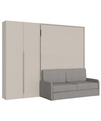 Mod. Versia French 140 mit Sofa und 2-türigem Kleiderschrank links-rechts - Französisches Klappdoppelbett 140 Versia mit Sofa und 2-türigem Kleiderschrank links Ton