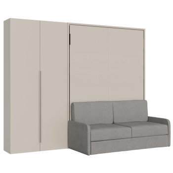 Mod. Versia French 140 mit Sofa und 2-türigem Kleiderschrank links-rechts - Französisches Klappdoppelbett 140 Versia mit Sofa und 2-türigem Kleiderschrank links Ton