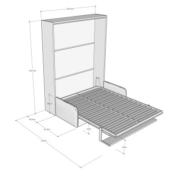 Mod. Versia French 140 mit Sofa und Regal - Französisches Klappdoppelbett 140 Versia mit Sofa und Tonregal