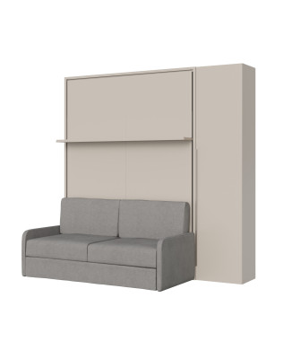 Mod. Versia French 140 mit Sofa, Regal und Kleiderschrank mit 1 Tür links-rechts - Französisches Klappdoppelbett 140 Versia mit Sofa, Regal und Kleiderschrank mit 1 Tür rechts Ton