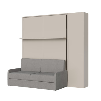 Mod. Versia French 140 mit Sofa, Regal und Kleiderschrank mit 1 Tür links-rechts - Französisches Klappdoppelbett 140 Versia mit Sofa, Regal und Kleiderschrank mit 1 Tür rechts Ton