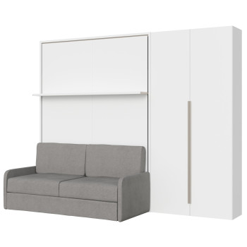 Mod. Versia French 140 mit Sofa, Regal und 2-türigem Kleiderschrank links-rechts - Französisches Klappdoppelbett 140 Versia mit Sofa, Regal und 2-türigem Kleiderschrank rechts Ton