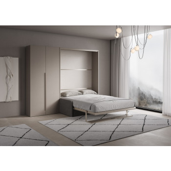 Mod. Versia French 140 mit Sofa, Regal und 2-türigem Kleiderschrank links-rechts - Französisches Klappdoppelbett 140 Versia mit Sofa, Regal und 2-türigem Kleiderschrank links Ton