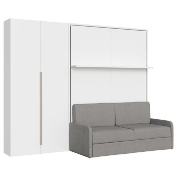 Mod. Versia French 140 mit Sofa, Regal und 2-türigem Kleiderschrank links-rechts - Französisches Klappdoppelbett 140 Versia mit Sofa, Regal und 2-türigem Kleiderschrank links Ton