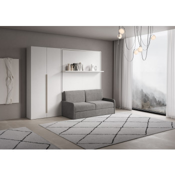 Mod. Versia French 140 mit Sofa, Regal und 2-türigem Kleiderschrank links-rechts - Französisches Klappdoppelbett 140 Versia mit Sofa, Regal und 2-türigem Kleiderschrank links Ton