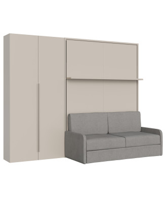 Mod. Versia French 140 mit Sofa, Regal und 2-türigem Kleiderschrank links-rechts - Französisches Klappdoppelbett 140 Versia mit Sofa, Regal und 2-türigem Kleiderschrank links Ton