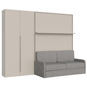 Mod. Versia French 140 mit Sofa, Regal und 2-türigem Kleiderschrank links-rechts - Französisches Klappdoppelbett 140 Versia mit Sofa, Regal und 2-türigem Kleiderschrank links Ton