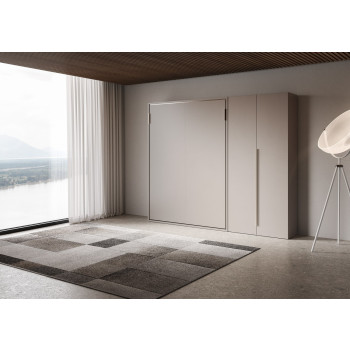 Mod. Versia Doppelbett 160 mit 2-türigem Kleiderschrank links-rechts - 160 Versia Klappdoppelbett mit 2-türigem Kleiderschrank rechts Ton