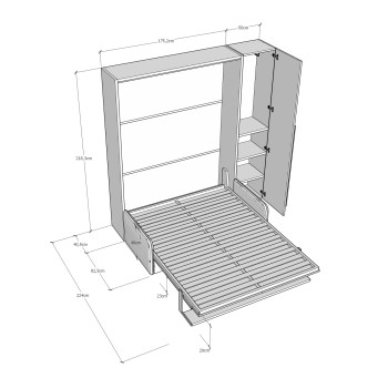 Mod. Versia Doppelbett 160 mit Sofa und Kleiderschrank mit 1 Tür links-rechts - Doppel-Schrankbett 160 Versia mit Sofa und Kleiderschrank mit 1 Tür links Lehm