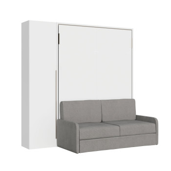 Mod. Versia Doppelbett 160 mit Sofa und Kleiderschrank mit 1 Tür links-rechts - Doppel-Schrankbett 160 Versia mit Sofa und Kleiderschrank mit 1 Tür links Lehm