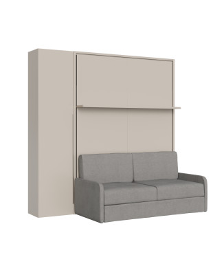 Mod. Versia Doppelbett 160 mit Sofa, Regal und Kleiderschrank mit 1 Tür links-rechts - Doppel-Schrankbett 160 Versia mit Sofa, Regal und Kleiderschrank mit 1 Tür links Lehm