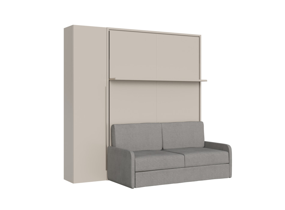 Mod. Versia Doppelbett 160 mit Sofa, Regal und Kleiderschrank mit 1 Tür links-rechts - Doppel-Schrankbett 160 Versia mit Sofa, Regal und Kleiderschrank mit 1 Tür links Lehm