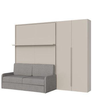 Mod. Versia Doppelbett 160 mit Sofa, Regal und Kleiderschrank mit 2 Türen links-rechts - Doppel-Schrankbett 160 Versia mit Sofa, Regal und Kleiderschrank rechts mit 2 Türen Lehm
