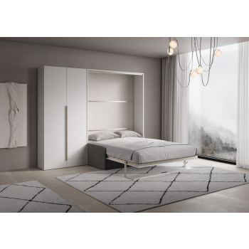 Mod. Versia Doppelbett 160 mit Sofa, Regal und 2-türigem Kleiderschrank links-rechts - 160 Versia Klappdoppelbett mit Sofa, Regal und 2-türigem Kleiderschrank links Lehm