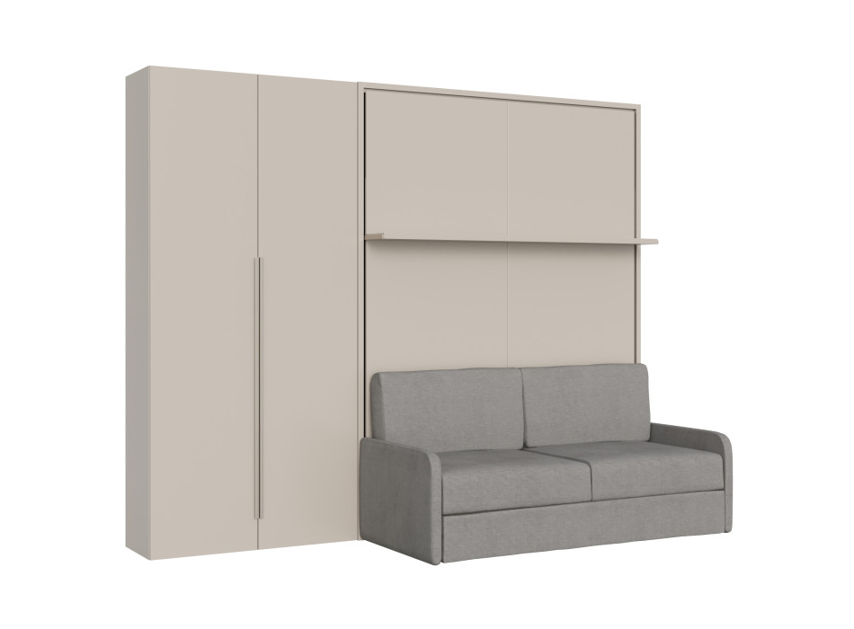 Mod. Versia Doppelbett 160 mit Sofa, Regal und 2-türigem Kleiderschrank links-rechts - 160 Versia Klappdoppelbett mit Sofa, Regal und 2-türigem Kleiderschrank links Lehm