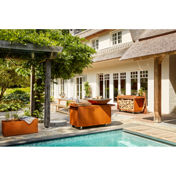 OFYR ISLAND 100 PRO – GRILLBRENNER MIT HOLZHALTER, RÄDERN UND AUFBEWAHRUNG