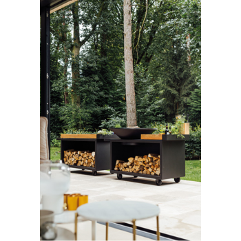 OFYR ISLAND 100 PRO – GRILLBRENNER MIT HOLZHALTER, RÄDERN UND AUFBEWAHRUNG