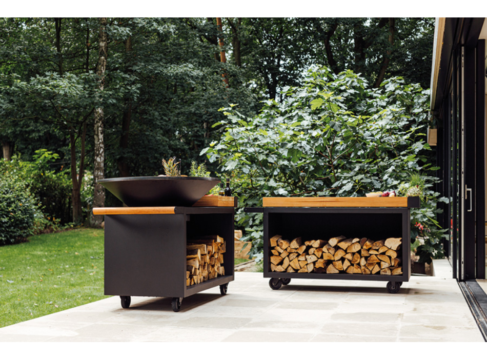 OFYR ISLAND 100 PRO – GRILLBRENNER MIT HOLZHALTER, RÄDERN UND AUFBEWAHRUNG