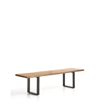 Uxue Bank aus massivem Akazienholz und schwarzen Stahlbeinen, 180 x 45 cm