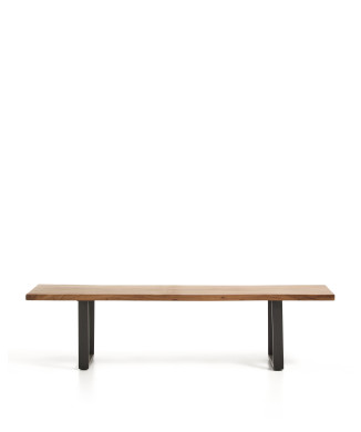 Uxue Bank aus massivem Akazienholz und schwarzen Stahlbeinen, 180 x 45 cm