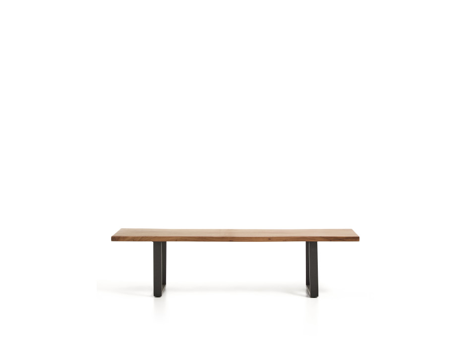 Uxue Bank aus massivem Akazienholz und schwarzen Stahlbeinen, 180 x 45 cm