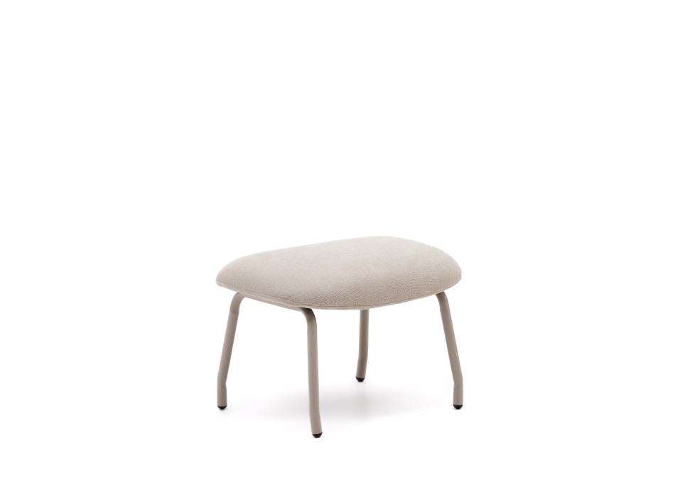 Belina Fußhocker aus beigem Chenille mit Fußstütze und Stahl mit beigem Finish FSC 100%